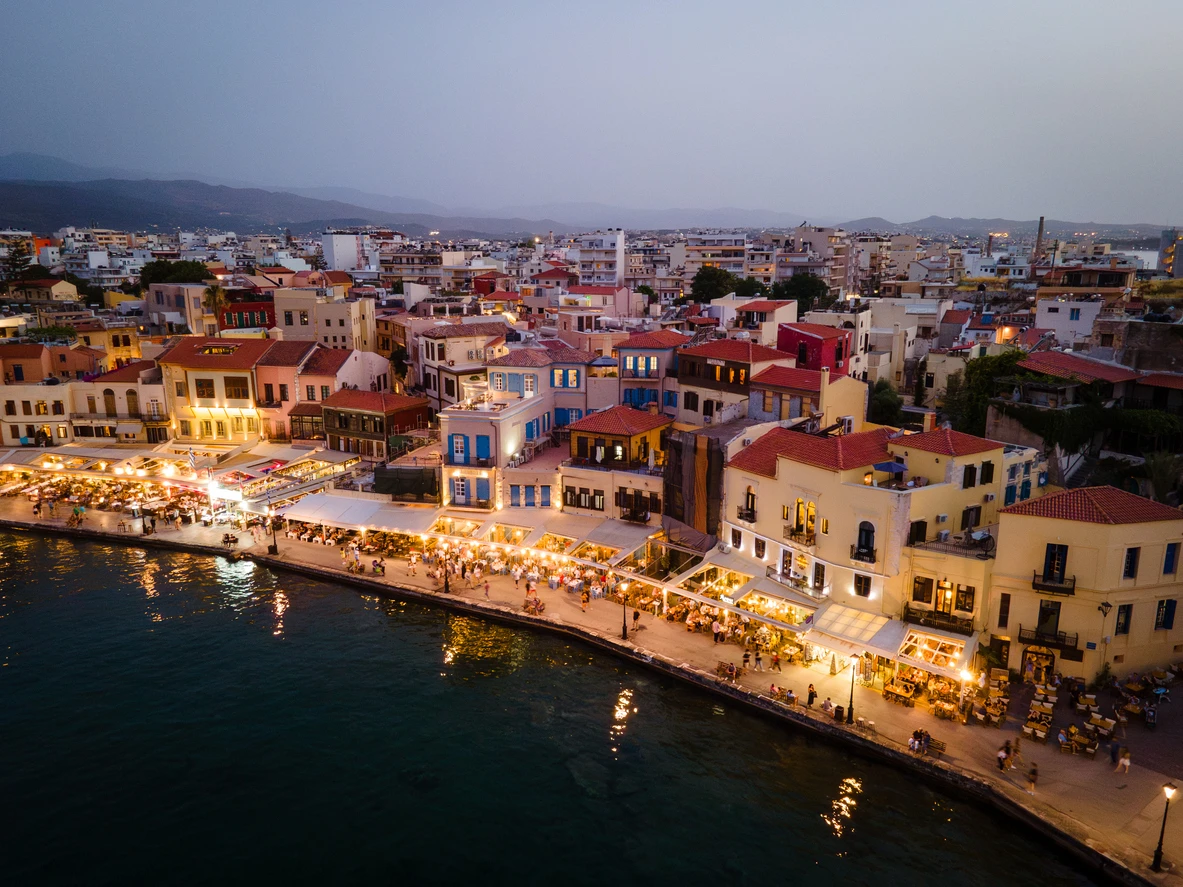 old venetian port in rethymno. Night lights