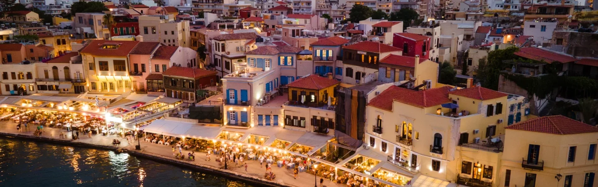 old venetian port in rethymno. Night lights