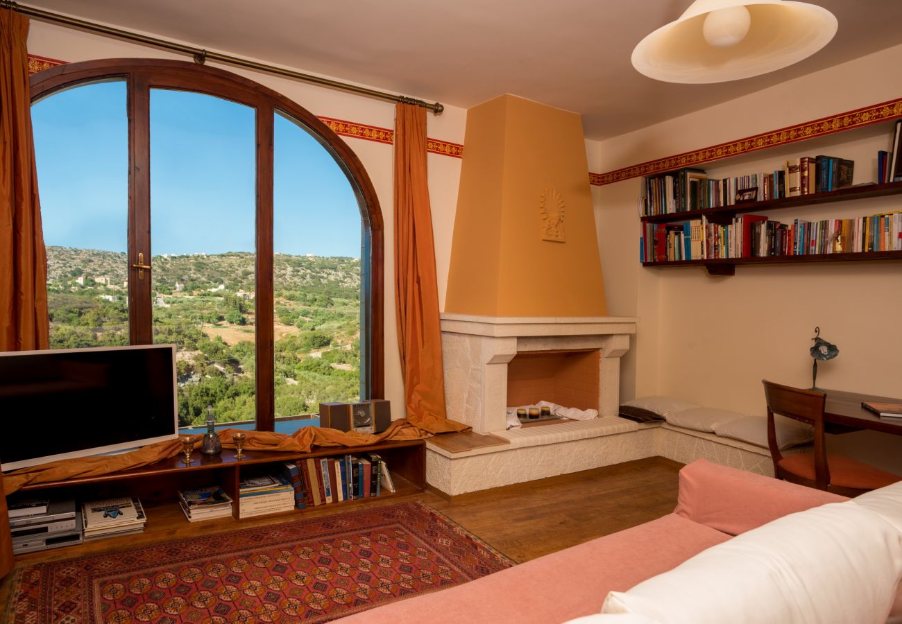 Amazing villa,13 persons,Almyrida,Chania,Living room with fireplace Amazing villa,13 persons,Almyrida,Chania,Living room with fireplace