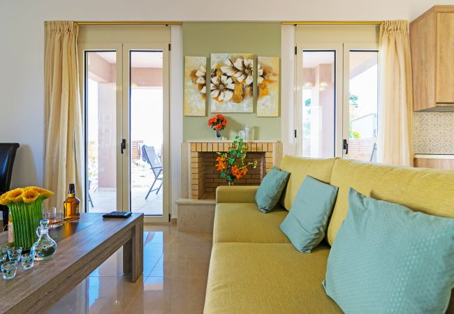 Brand new villa,Adele,Rethymno,Living room with fireplace Brand new villa,Adele,Rethymno,Living room with fireplace