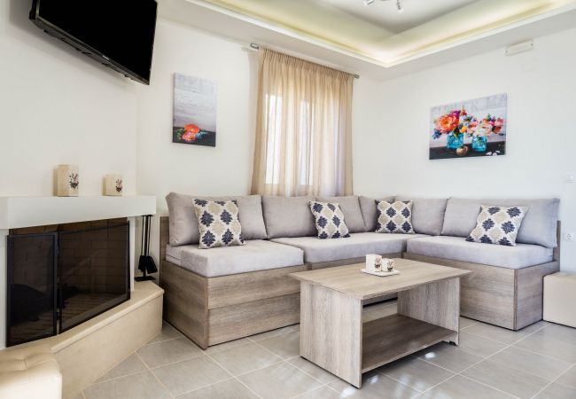 Fully equipped living area with fireplace,Triopetra,Rethymno Fully equipped living area with fireplace