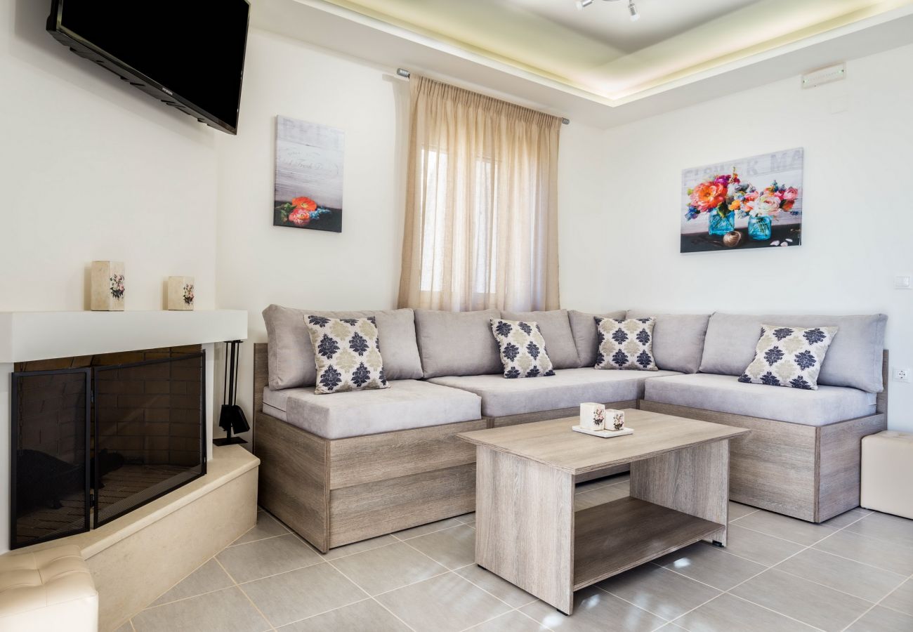 Fully equipped living area with fireplace,Triopetra,Rethymno Fully equipped living area with fireplace
