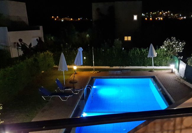 Villa in Walking distance to the beach, Near tavern, Chania, Crete Night shot of the swimming pool of the villa in Walking distance to the beach, Near tavern, Chania, Crete