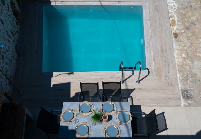 Aerial View of the pool in Stone Project villa in Pigi, Rethymno Aerial View of the pool in Stone Project villa in Pigi, Rethymno